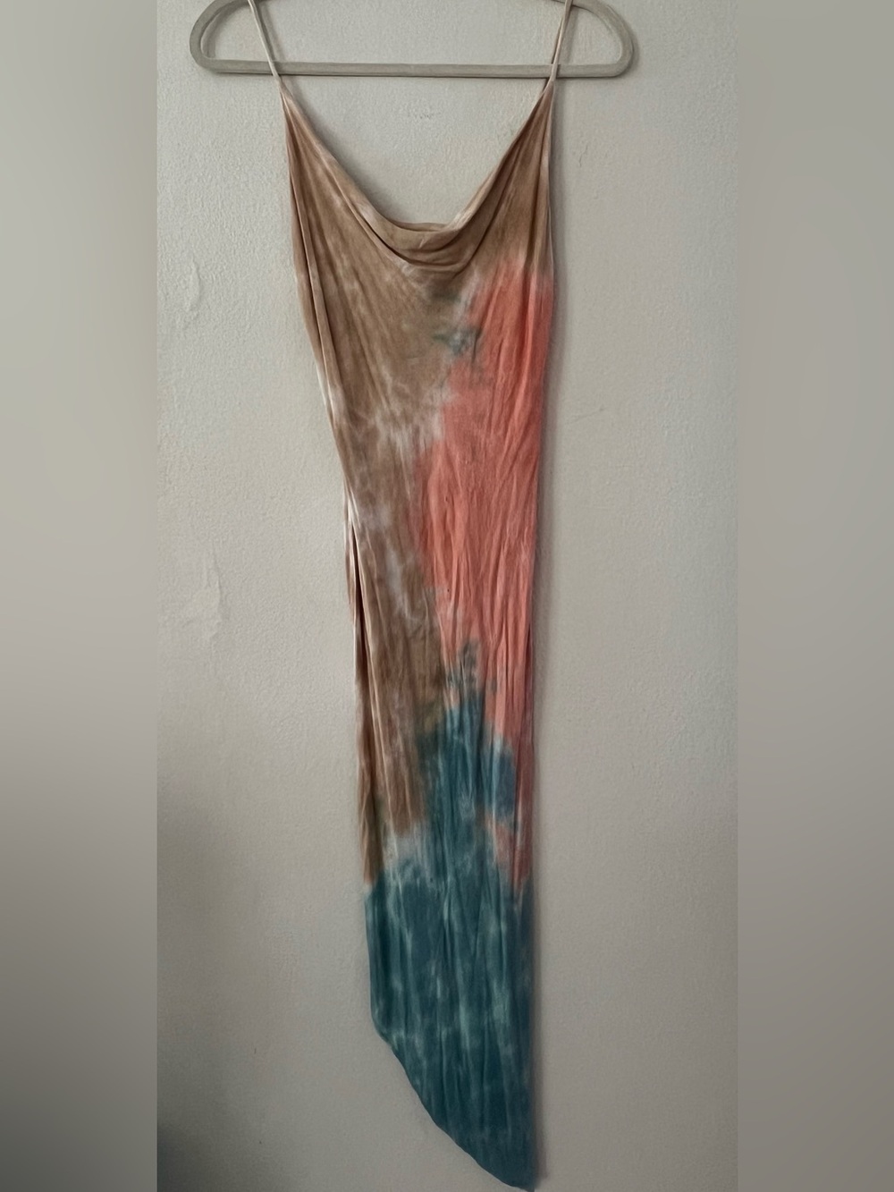 Tie-Dye Maxi Dress in Coral, Teal & Taupe